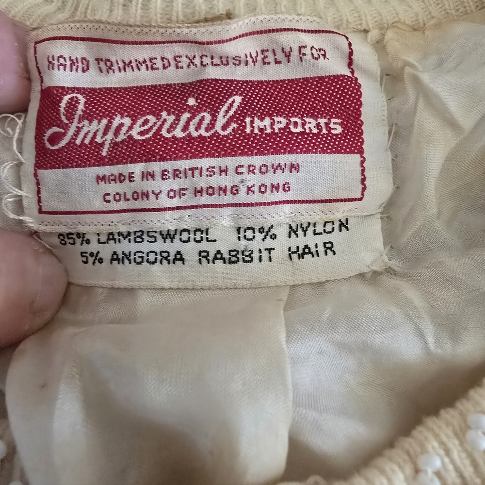 VINTAGE RARE 1950s Lambswool Angora Beaded Palm Tree Motiff Cocktail Cardigan - Picture 12 of 16